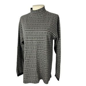 L L Bean mock turtleneck size large Gray Cream pattern 100 % cotton